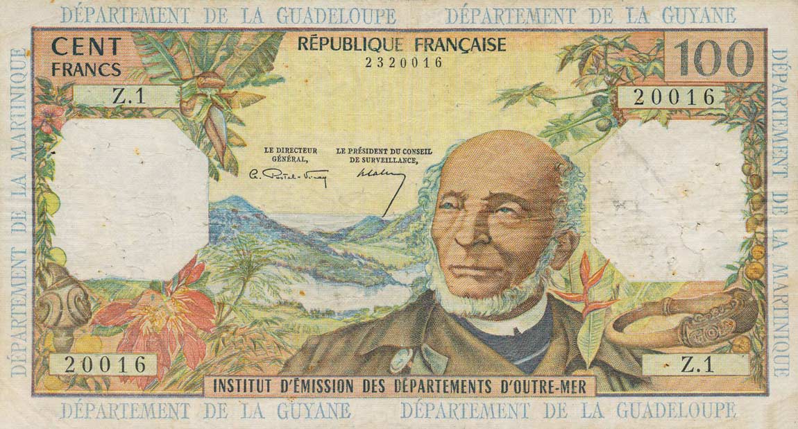 Front of French Antilles p10a: 100 Francs from 1964