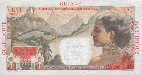Back of French Antilles p1a: 1 Nouveaux Franc from 1961