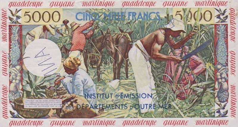 Back of French Antilles p3s: 50 Nouveaux Francs from 1961