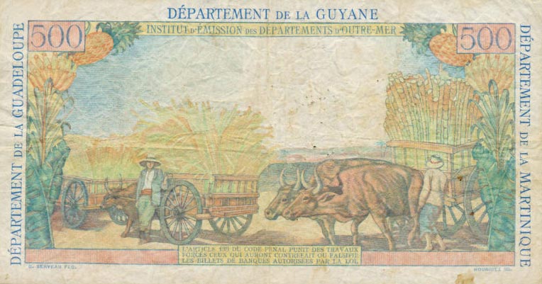 Back of French Antilles p4a: 5 Nouveaux Francs from 1961