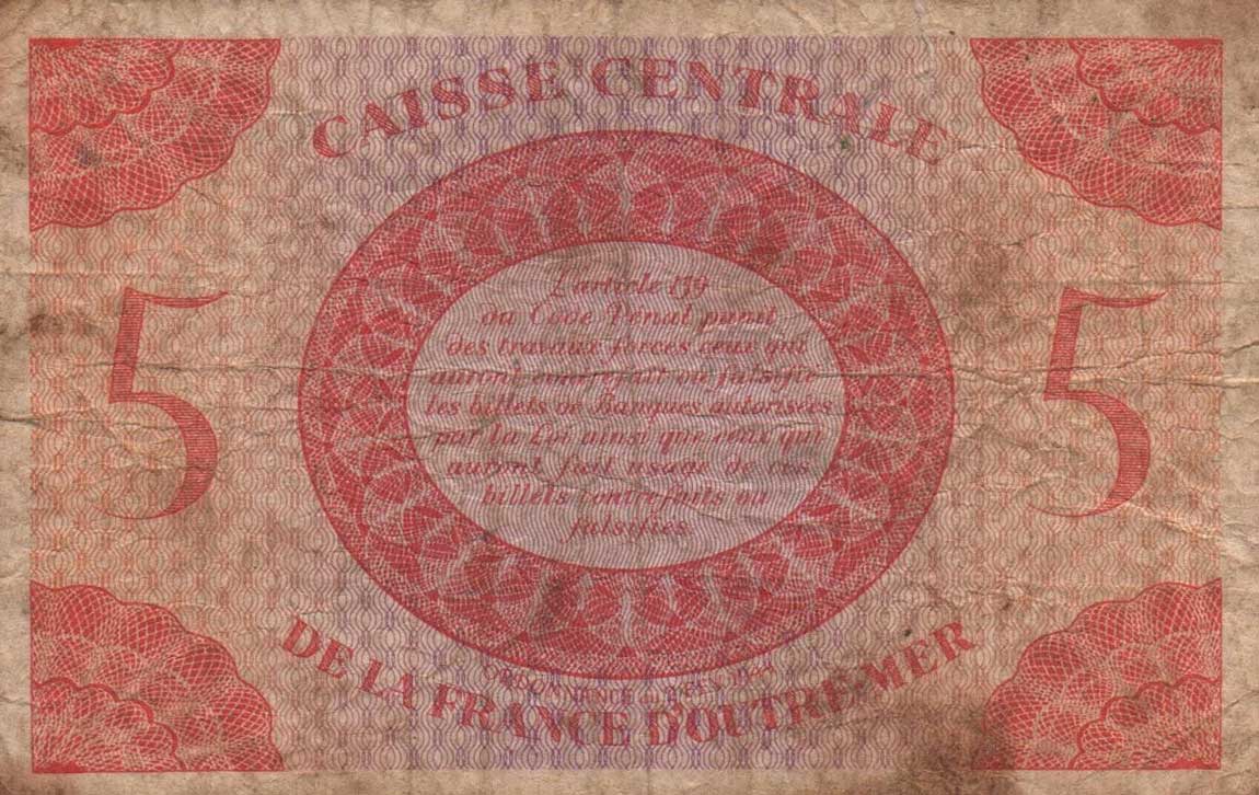 Back of French Equatorial Africa p15b: 5 Francs from 1944
