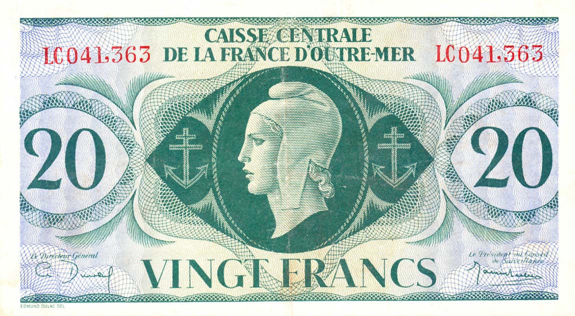 Front of French Equatorial Africa p17a: 20 Francs from 1944