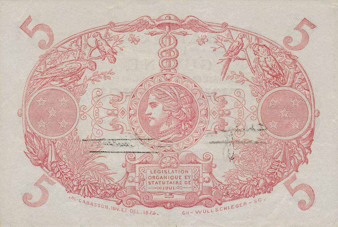 Back of French Guiana p1d: 5 Francs from 1942