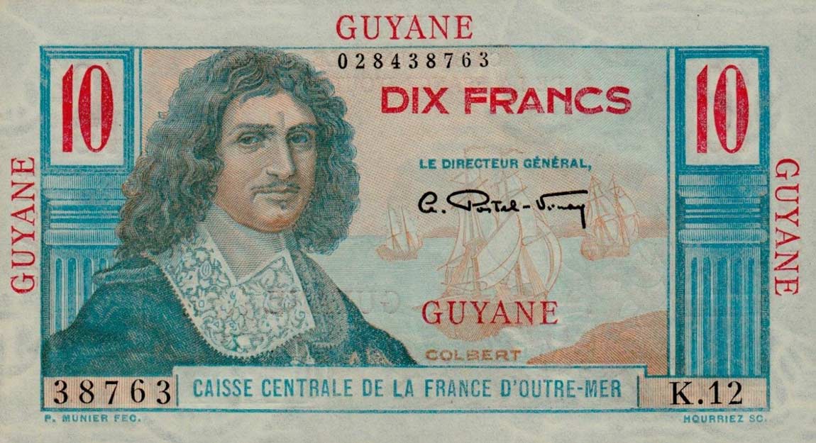 Front of French Guiana p20a: 10 Francs from 1947