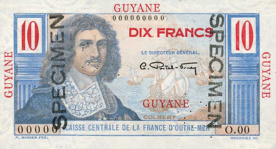 Front of French Guiana p20s: 10 Francs from 1947