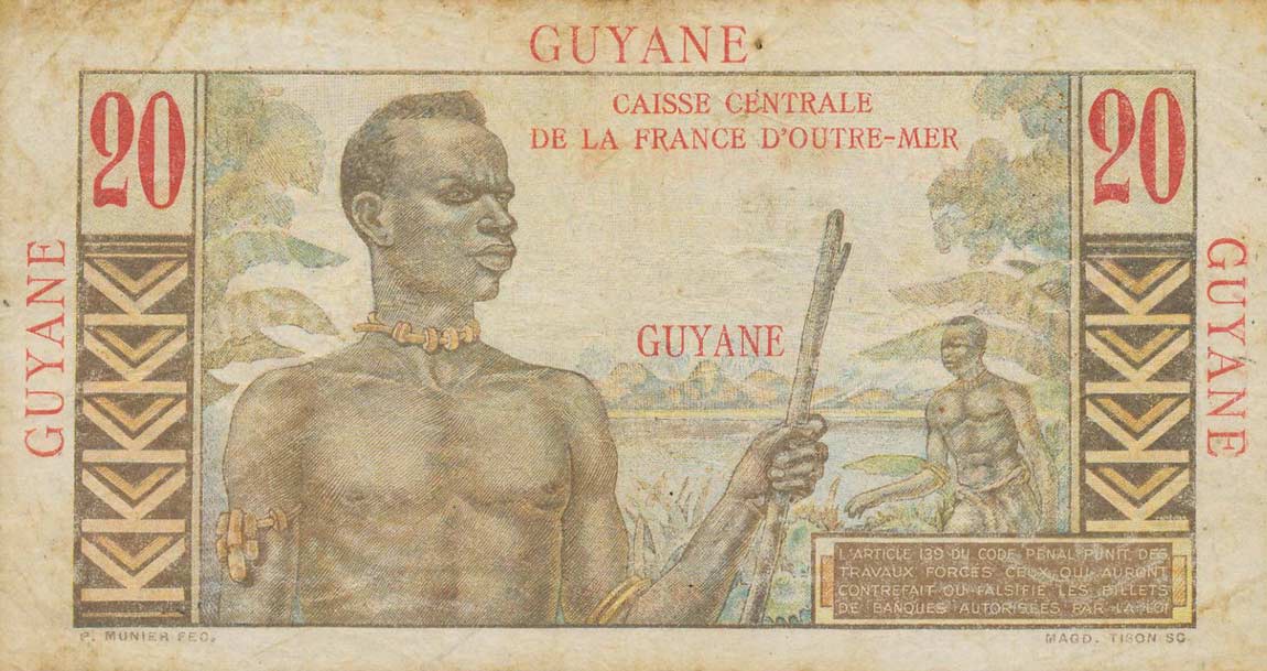 Back of French Guiana p21a: 20 Francs from 1947