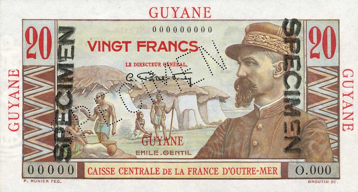 Front of French Guiana p21s: 20 Francs from 1947