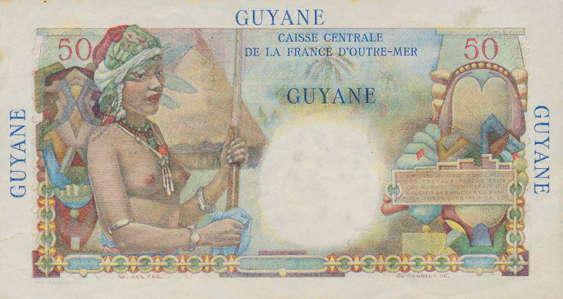 Back of French Guiana p22a: 50 Francs from 1947