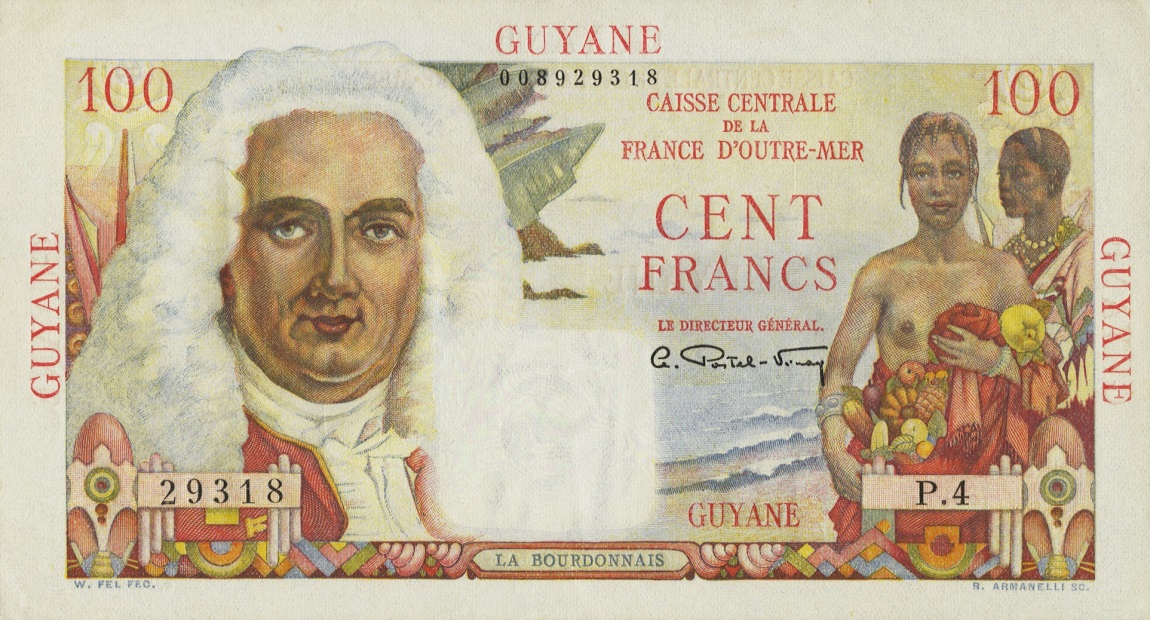 Front of French Guiana p23a: 100 Francs from 1947