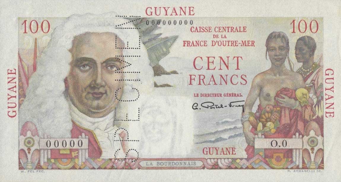 Front of French Guiana p23s: 100 Francs from 1947