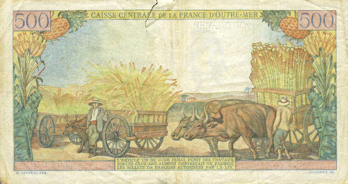 Back of French Guiana p24a: 500 Francs from 1947