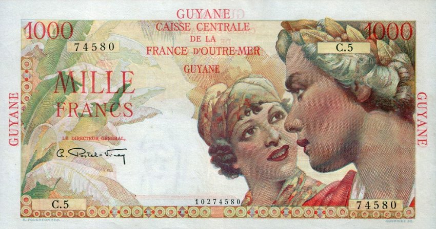 Front of French Guiana p25a: 1000 Francs from 1947