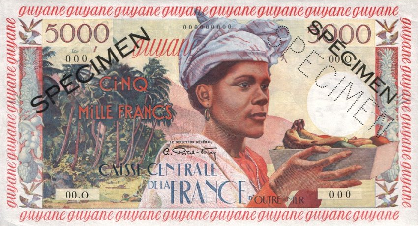 Front of French Guiana p28s: 5000 Francs from 1960