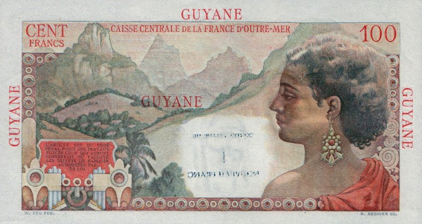 Back of French Guiana p29: 1 Nouveaux Franc from 1961