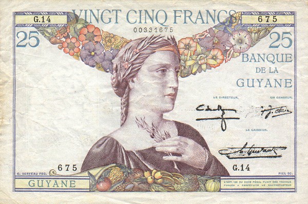 Front of French Guiana p7: 25 Francs from 1933