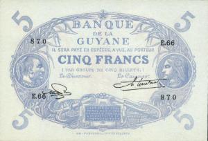 p1e from French Guiana: 5 Francs from 1947