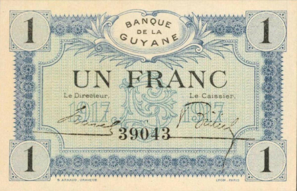 Front of French Guiana p5: 1 Franc from 1916