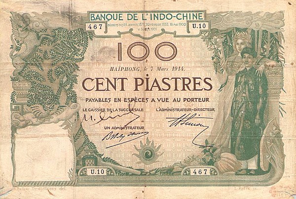 Front of French Indo-China p18: 100 Piastres from 1911