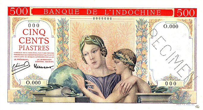 Front of French Indo-China p83s: 500 Piastres from 1951