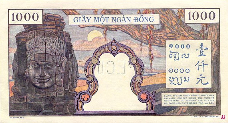 Back of French Indo-China p84s2: 1000 Piastres from 1951