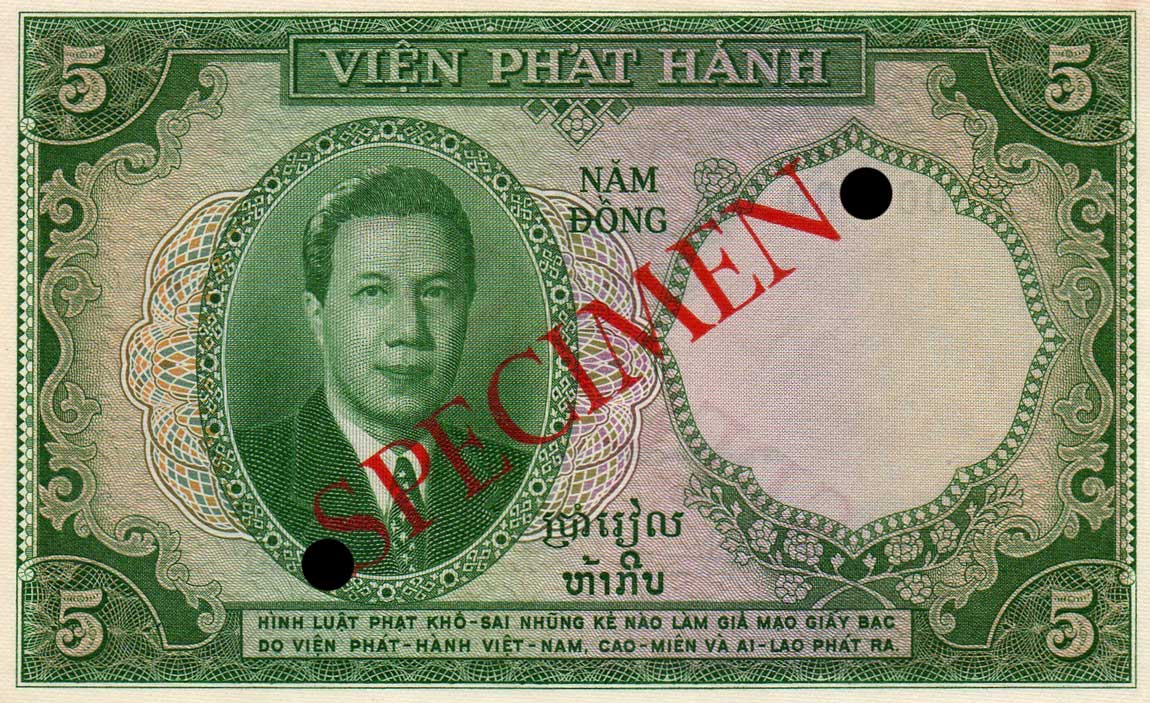 Back of French Indo-China p106s: 5 Piastres from 1953