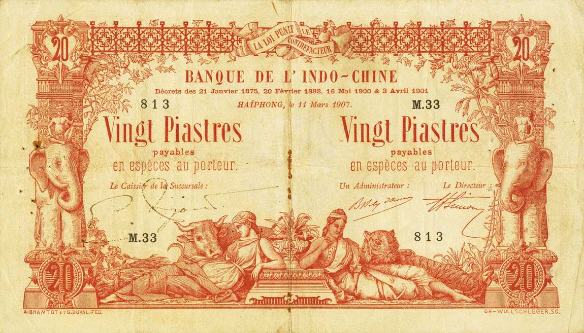 Front of French Indo-China p15a: 20 Piastres from 1905