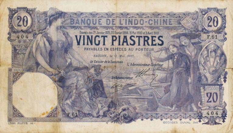 Front of French Indo-China p38b: 20 Piastres from 1913