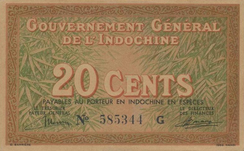 Front of French Indo-China p86a: 20 Cents from 1939
