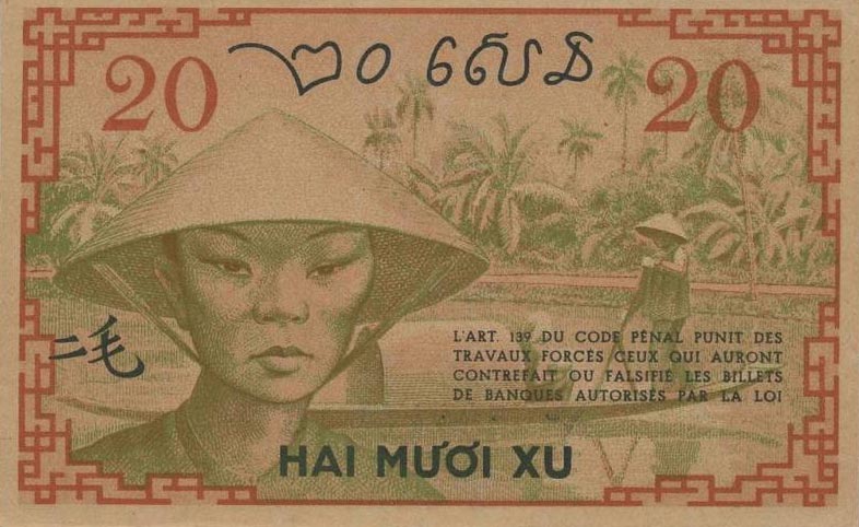 Back of French Indo-China p86a: 20 Cents from 1939