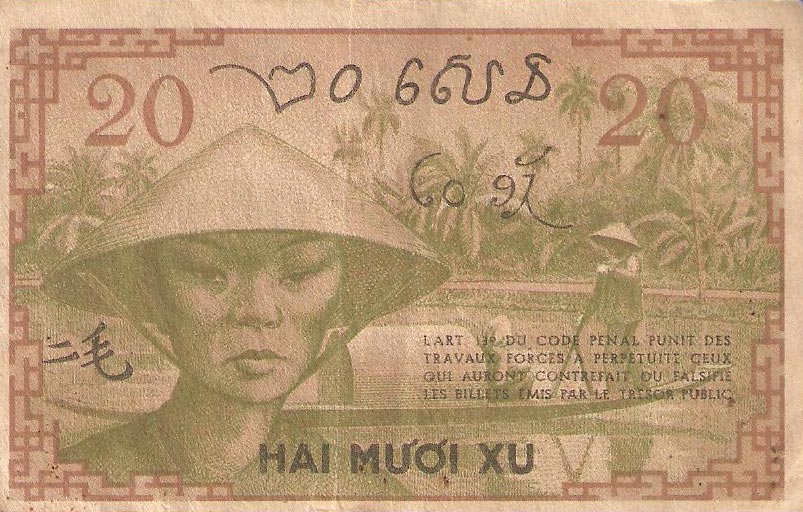 Back of French Indo-China p86d: 20 Cents from 1939