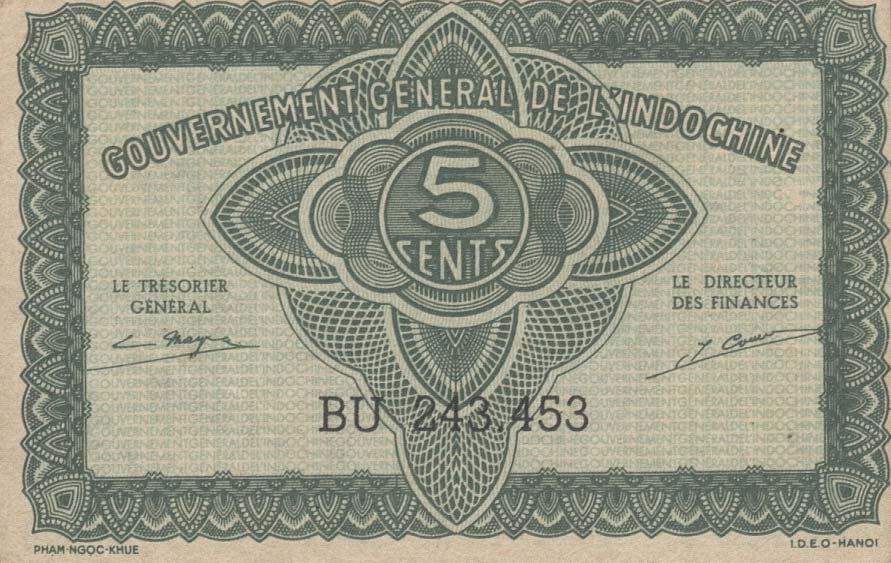 Front of French Indo-China p88b: 5 Cents from 1942