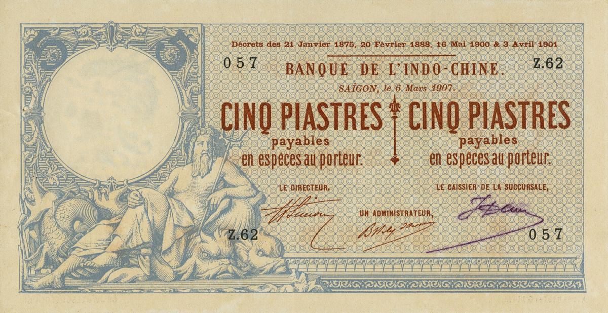 Front of French Indo-China p35: 5 Piastres from 1905