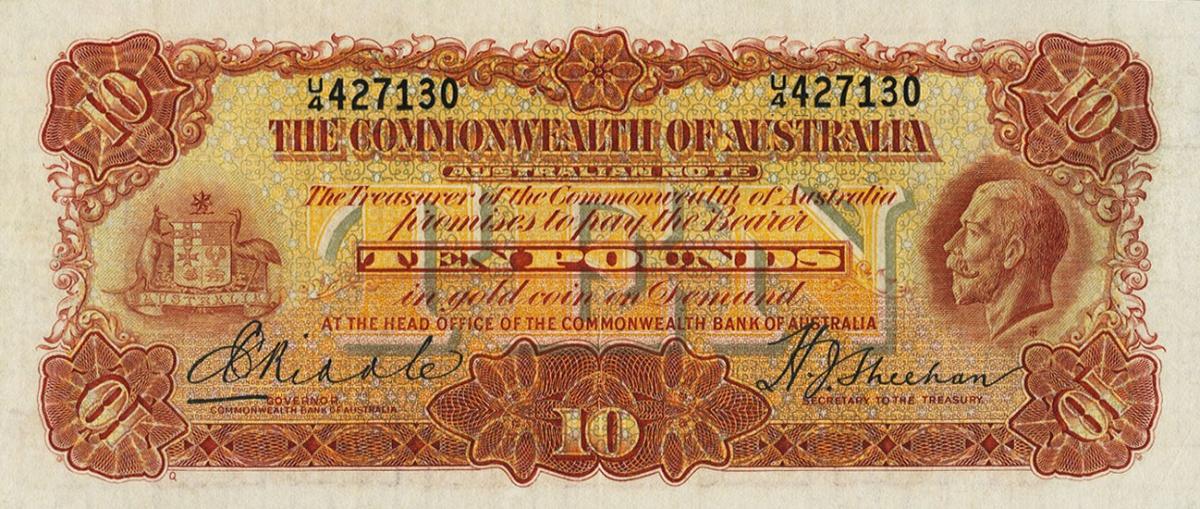 Front of Australia p18c: 10 Pounds from 1933