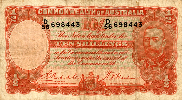 Front of Australia p21: 10 Shillings from 1936