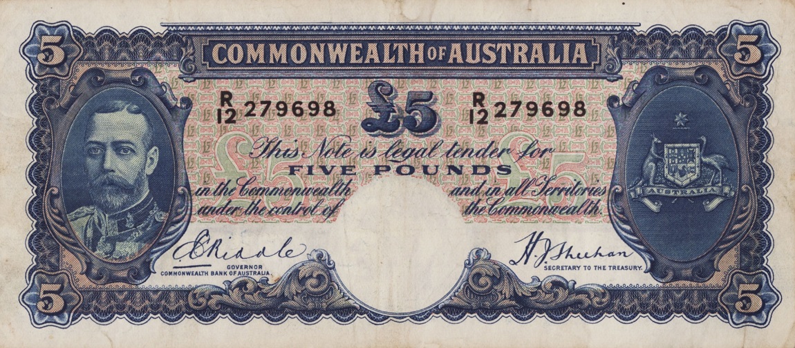 Front of Australia p23b: 5 Pounds from 1933