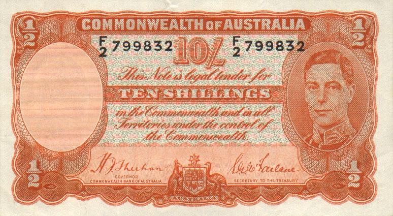Front of Australia p25a: 10 Shillings from 1939