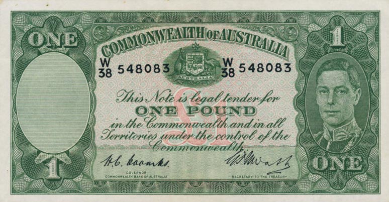 Front of Australia p26c: 1 Pound from 1949