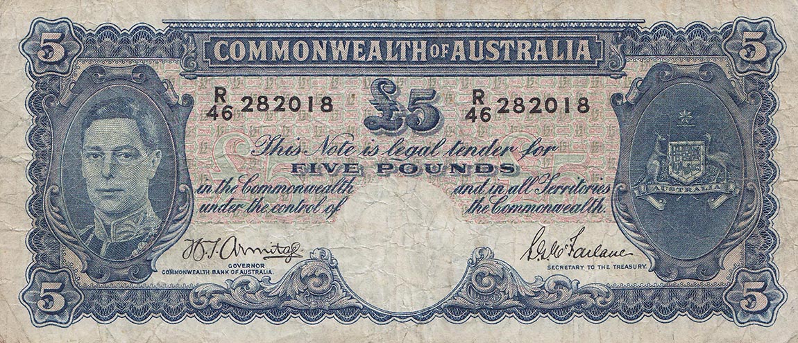 Front of Australia p27b: 5 Pounds from 1941
