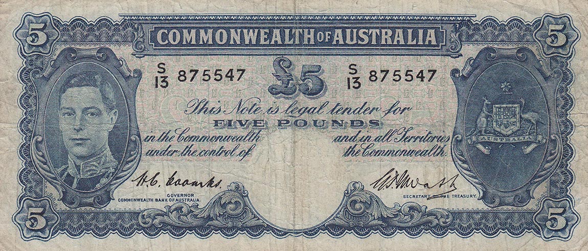 Front of Australia p27c: 5 Pounds from 1949