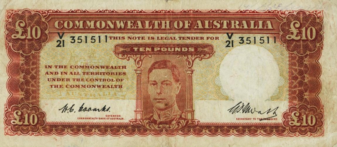 Front of Australia p28c: 10 Pounds from 1949