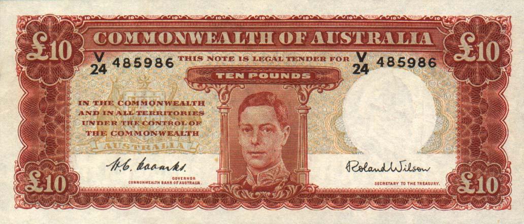 Front of Australia p28d: 10 Pounds from 1952
