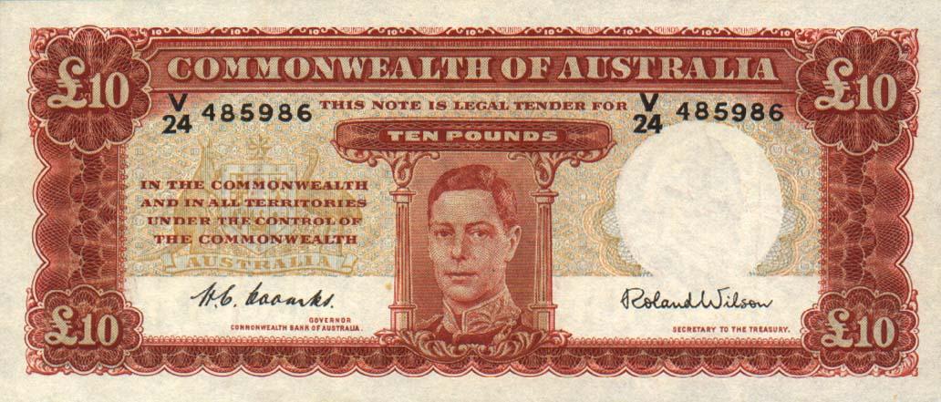 Front of Australia p28d: 10 Pounds from 1952