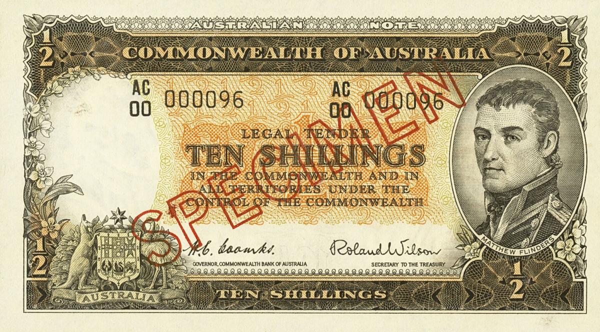 Front of Australia p29s: 10 Shillings from 1954