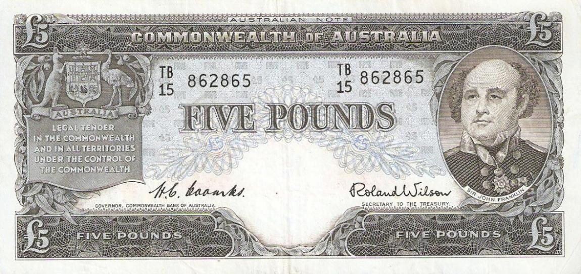 Front of Australia p31a: 5 Pounds from 1954