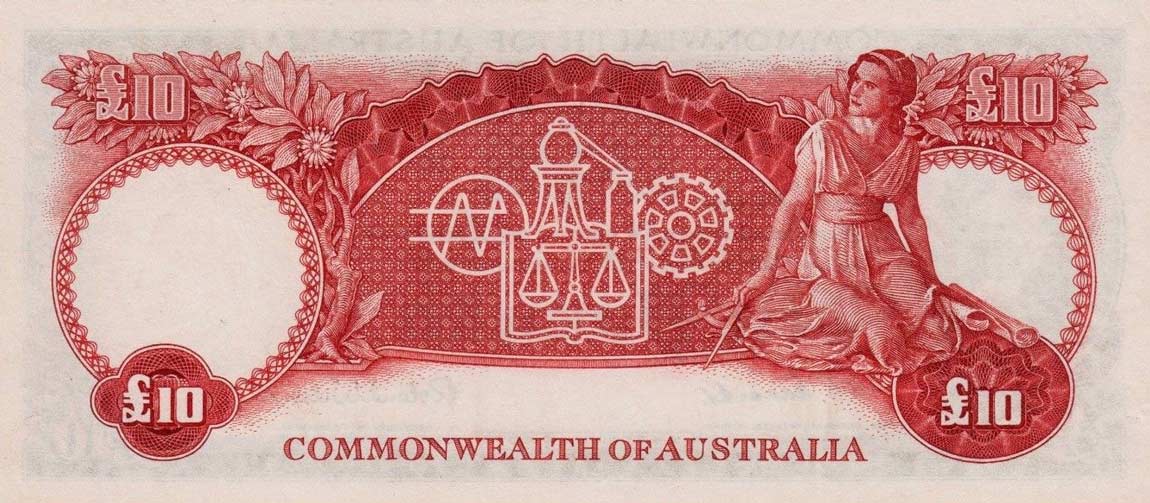 Back of Australia p32a: 10 Pounds from 1954