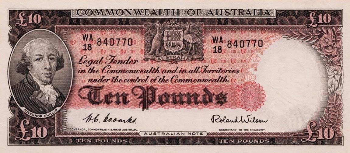 Front of Australia p32a: 10 Pounds from 1954