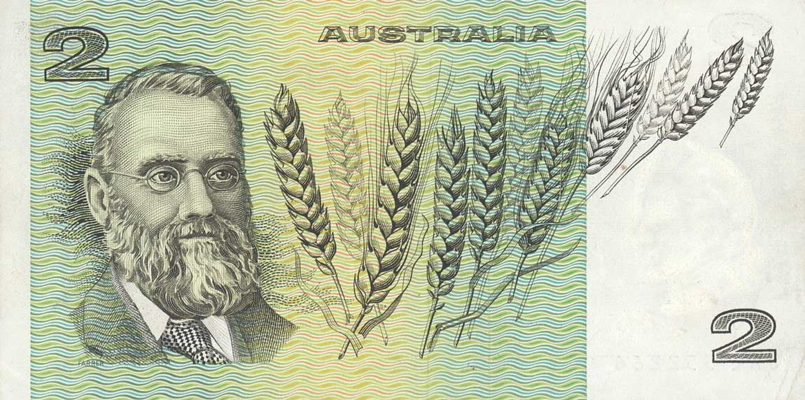 Back of Australia p43b2: 2 Dollars from 1976