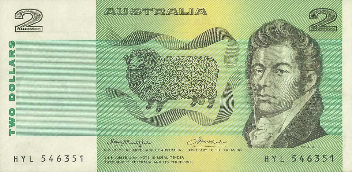 Front of Australia p43b3: 2 Dollars from 1976