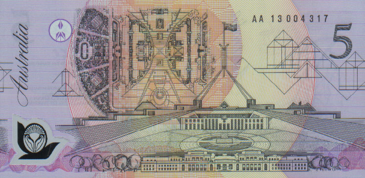 Back of Australia p50a: 5 Dollars from 1992