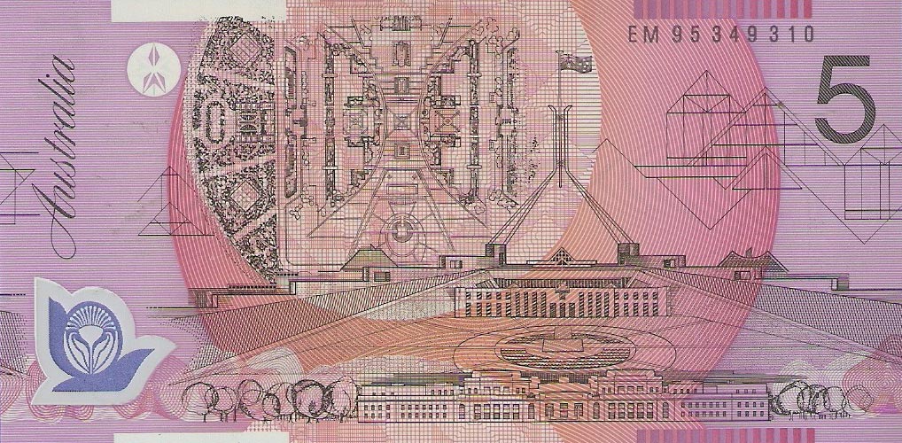 Back of Australia p51a: 5 Dollars from 1995